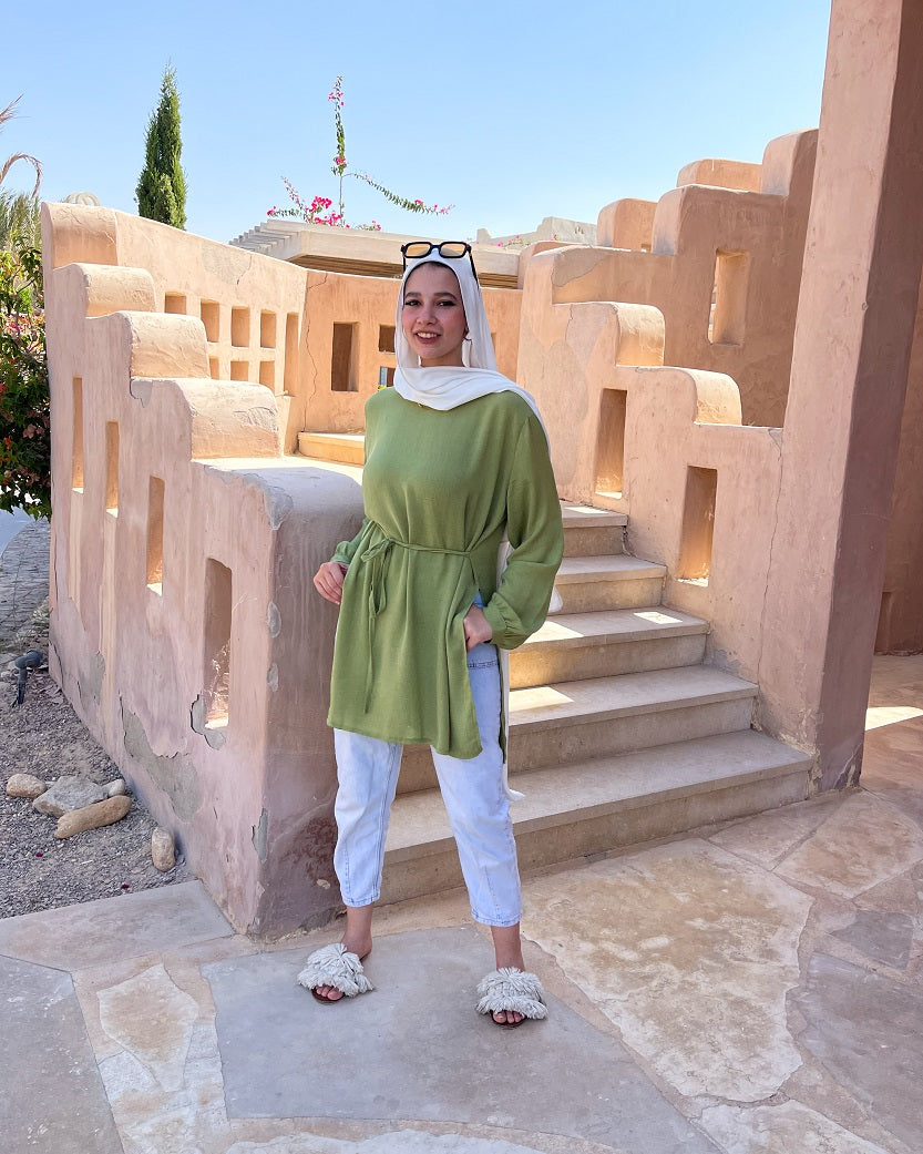 Blouse With Ribbon- Lime