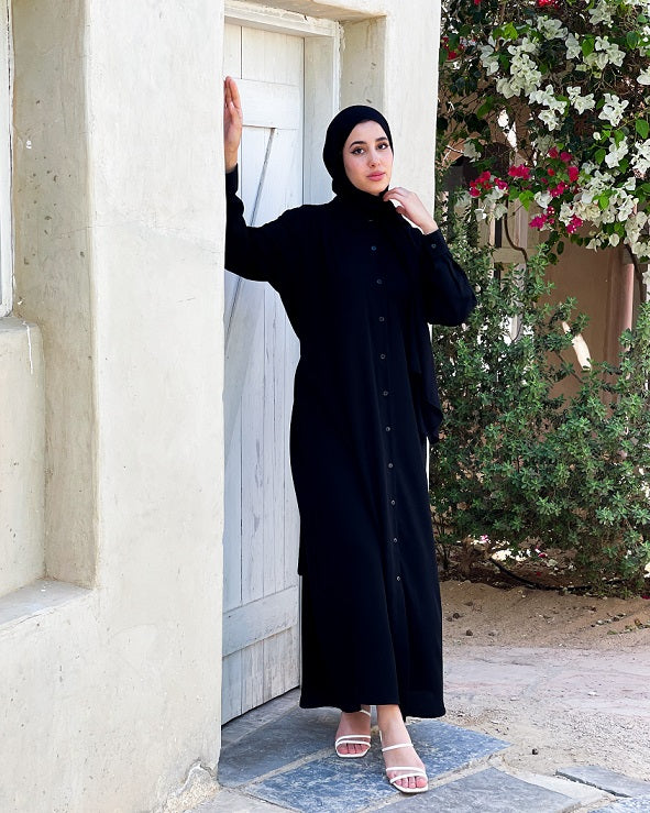 Black Buttoned Abaya