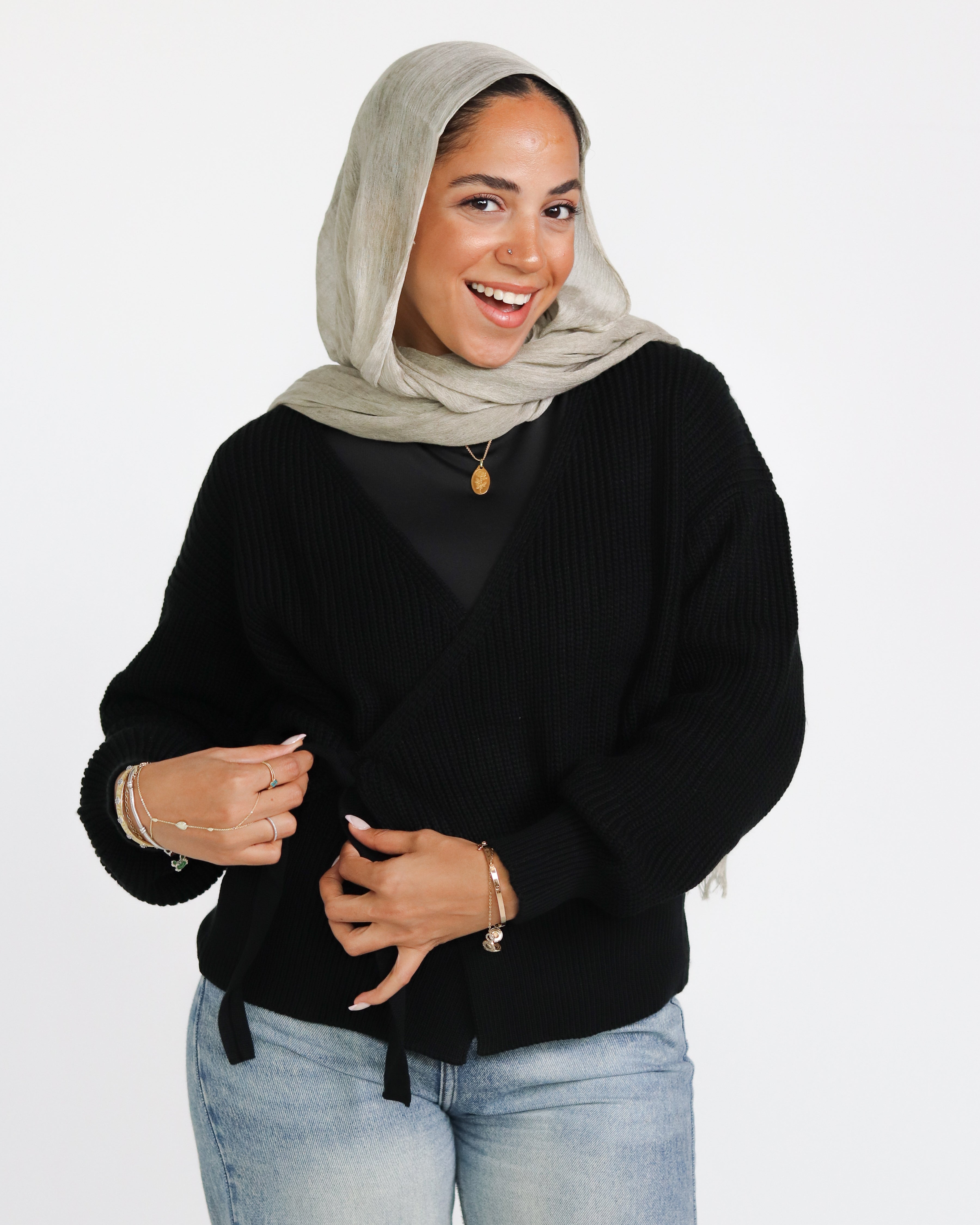 Knitted Wrap Blouse- Black