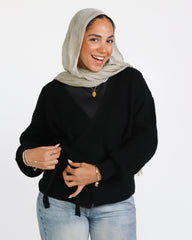 Knitted Wrap Blouse- Black