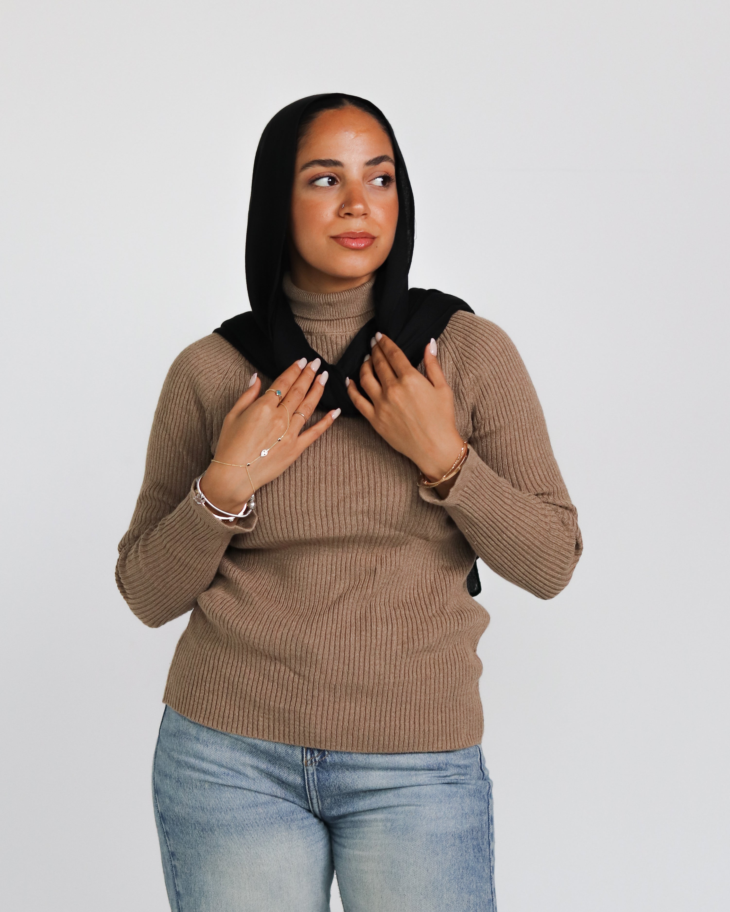 Turtleneck Ribbed Knit Top