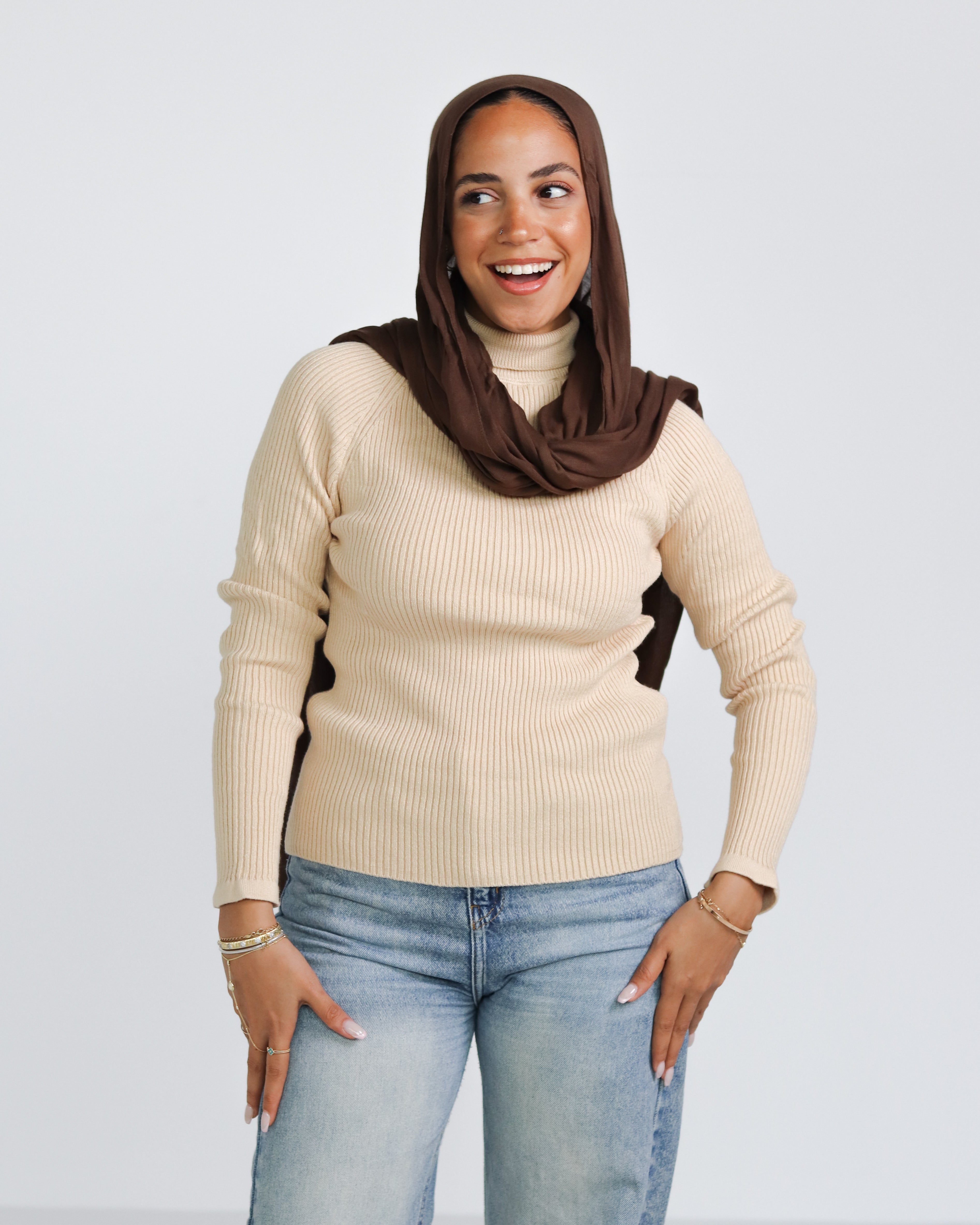 Turtleneck Ribbed Knit Top