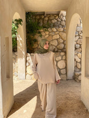 Beige Linen V-Neck Set